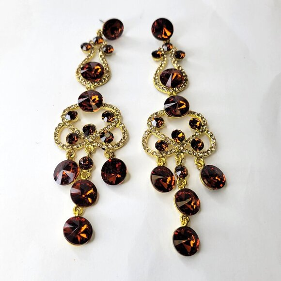 Amber Crystal Chandelier Earrings Bridal Earrings Dramatic Statement Earrings - Picture 6 of 8